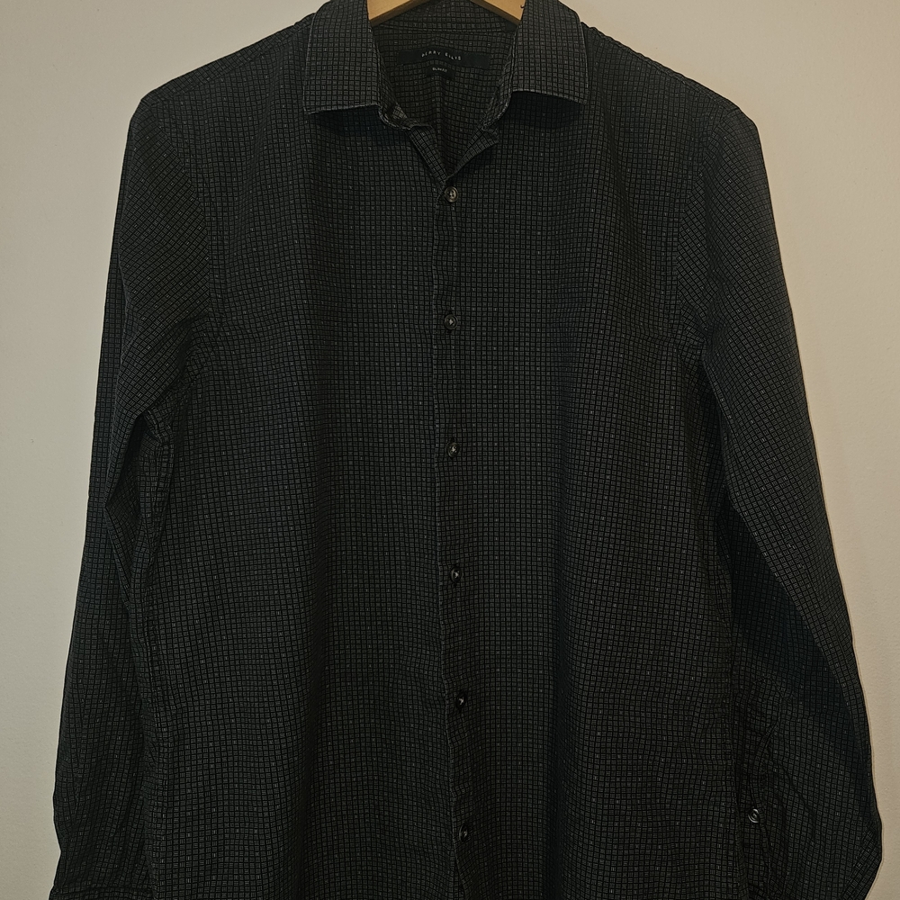 Perry Ellis Dark Checkered Button Down Shirt
